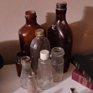 Vintage Glass Bottle Set - Brown and Clear